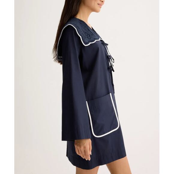 SEA Blue Mini Shift Dress SMALL Nautical Anime Cottage Embroidered Designer $400 - Picture 2 of 12